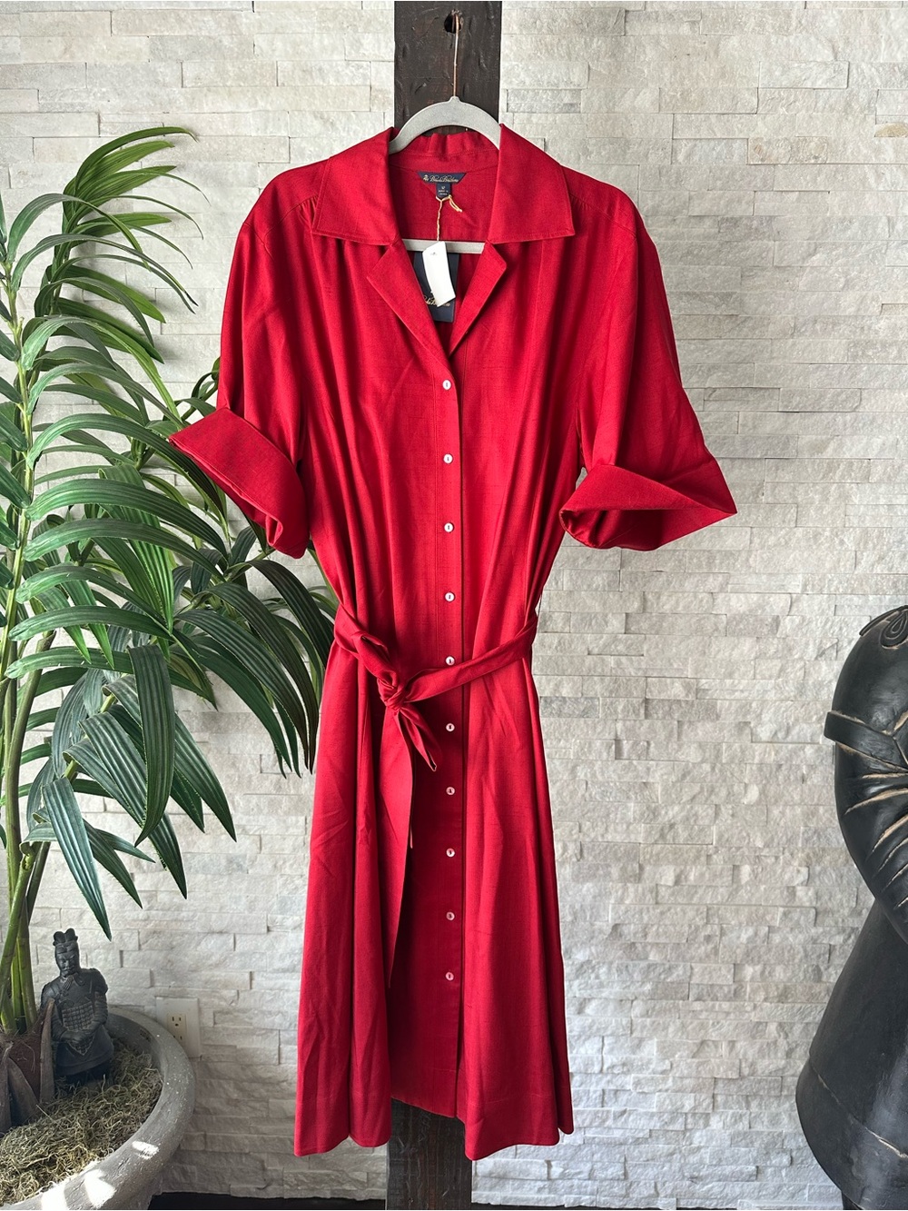 Brooks Brothers Silk Red Shirt Dress with Tie Waist Size 12 New with Tags